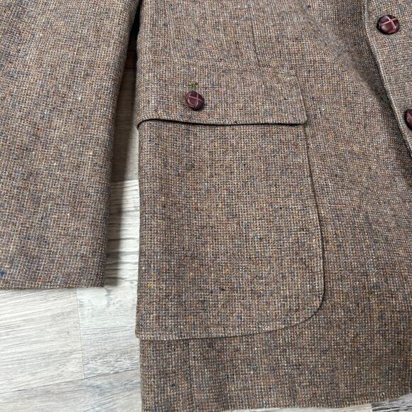 Vintage Fioravanti Brown Tweed Wool Blazer Elbow Patches Union Made USA - Picture 2 of 8